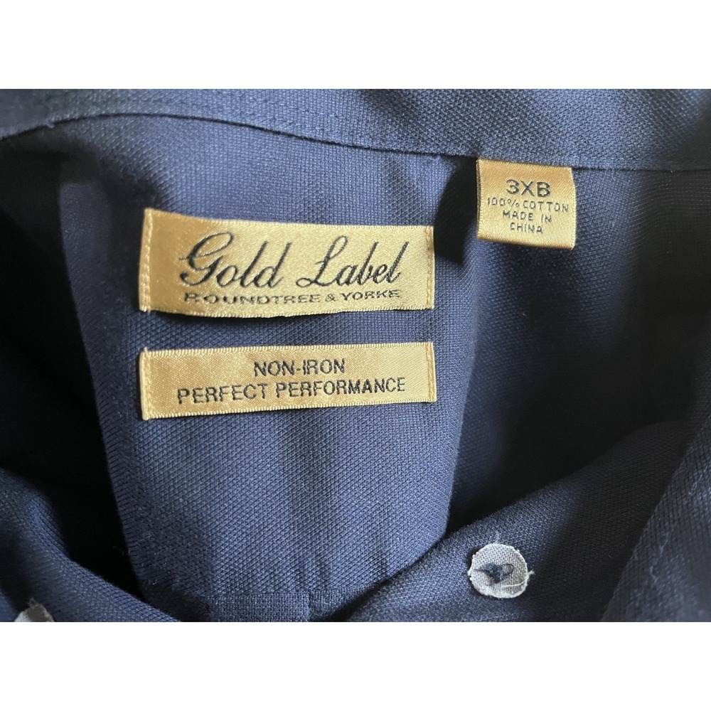 Roundtree Yorke Advance Gold Label Dress Shirt No Iron 3XB Navy Button Down - Picture 11 of 14